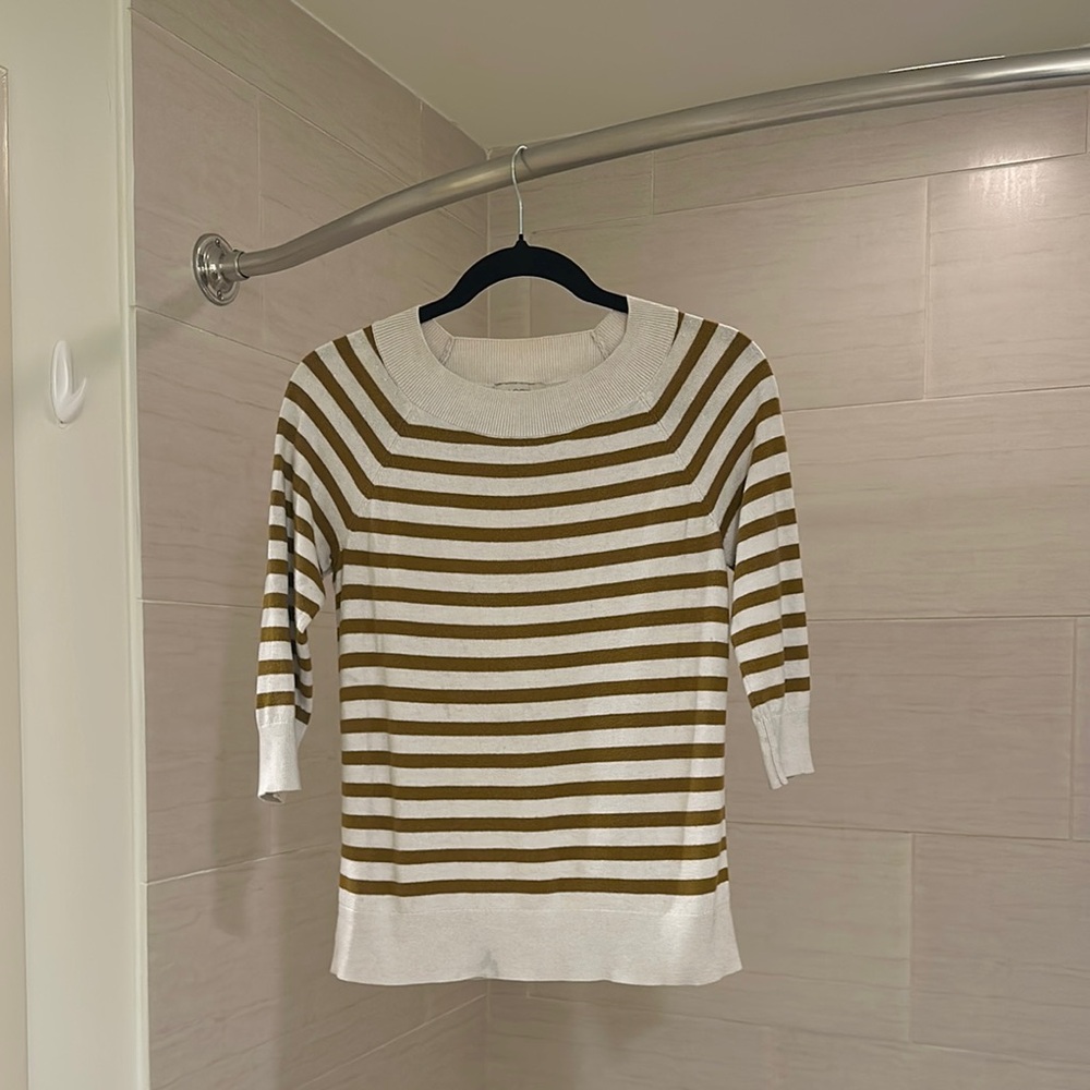LOFT Striped Sweater Shirt in White and Brown